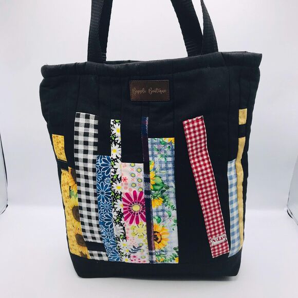 Basic Lizbet Library Market Tote Bag, Black 13x12.5x3 Inches With Pockets - Picture 4 of 8
